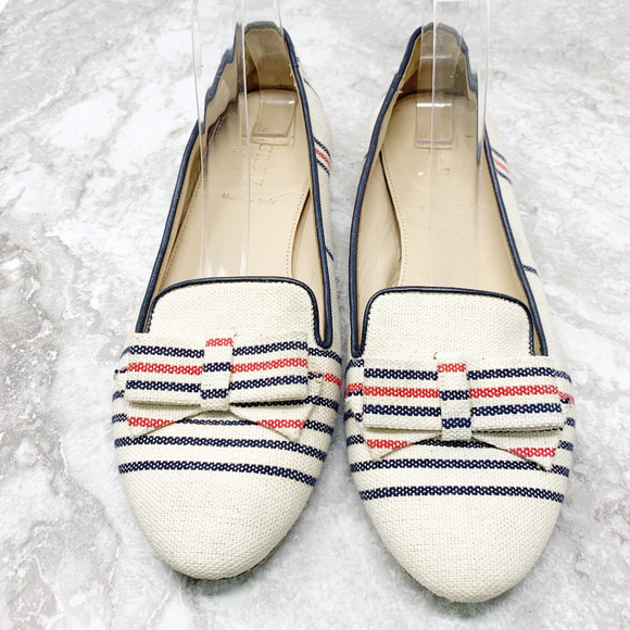 J. Crew Shoes - J.CREW Cleo Stripe Canvas LOAFERS flats with bow